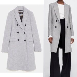 ZARA MANTECO Italian Wool Blend Coat XS – Light Gray Mid-Length Double Breasted